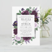 Invitation Partie d'engagement pour l'aquarelle violet et gri (Debout devant)