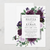 Invitation Partie d'engagement pour l'aquarelle violet et gri (Devant / Derrière)