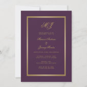 Invitation Partie d'engagement pour le Monogramme d'or violet (Devant)