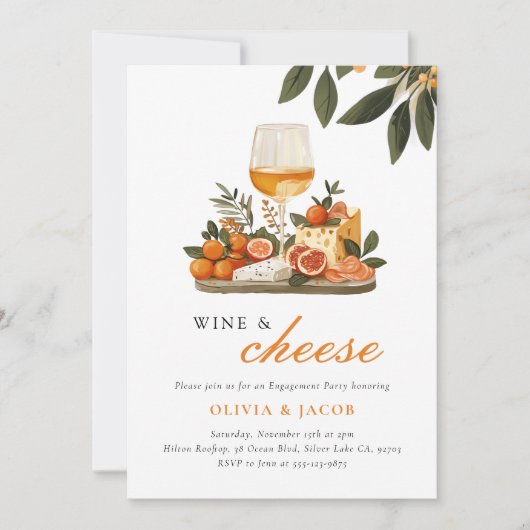 Invitation Partie d'engagement pour le vin et le fromage (Devant)
