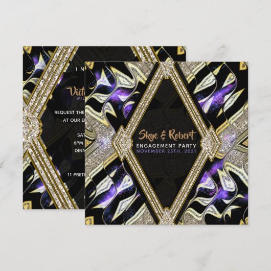 Invitation Partie d'engagement pour l'or et le glamour noir v (Devant / Derrière)