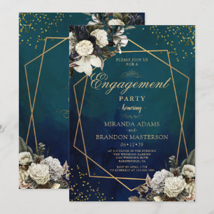 Invitation Partie d'engagement Romantique Floral Gold Wreath