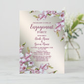Invitation Partie d'engagement rose blanc Floral or rustique (Debout devant)