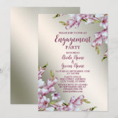 Invitation Partie d'engagement rose blanc Floral or rustique (Devant / Derrière)