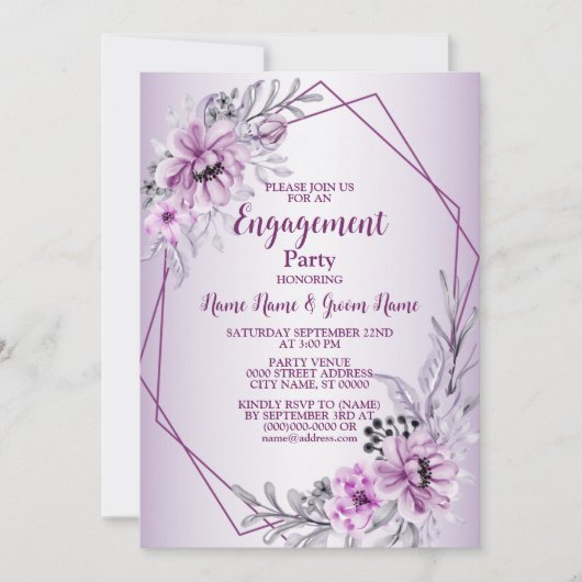 Invitation Partie d'engagement rose Floral violet violet mode (Devant)