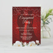 Invitation Partie d'engagement Rouge Blanc Floral Moderne Élé (Debout devant)