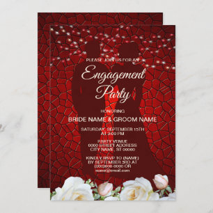 Invitation Partie d'engagement Rouge Blanc Floral Moderne Élé