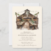 Invitation Partie d'engagement Russe Wood and String Lights (Devant)