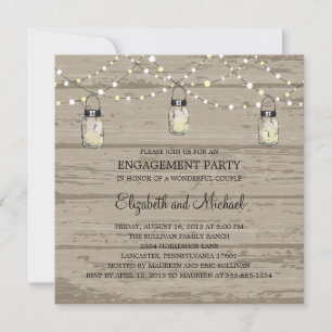 Invitation Partie d'engagement Russe Wood Mason Jar et Lumièr