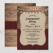 Invitation Partie d'engagement Rustic Wood Burlap Buffalo Che (Devant / Derrière)