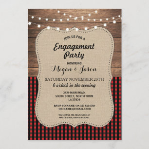 Invitation Partie d'engagement Rustic Wood Burlap Buffalo Che