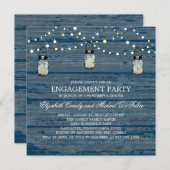 Invitation Partie d'engagement Rustic Wood Mason Jar et lumiè (Devant / Derrière)