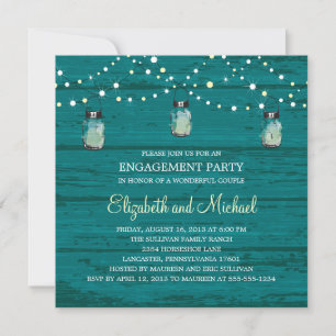 Invitation Partie d'engagement Rustic Wood Mason Jar et lumiè
