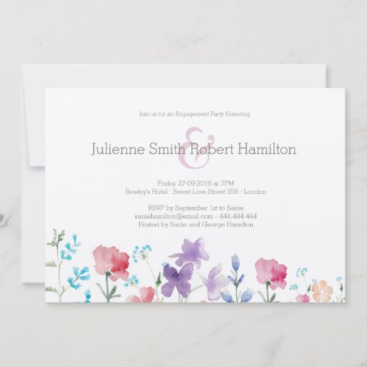 Invitation Partie d'engagement Rustique Floral Watercolor (Devant)