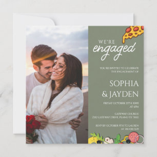 Invitation Partie d'engagement Sage Green PIZZA Moderne