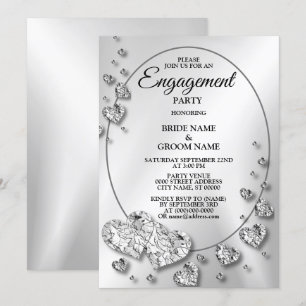 Invitation Partie d'engagement Silver Grey Coeurs brillants É