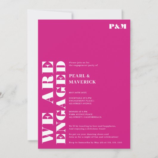 Invitation Partie d'engagement simple en néon rose mariage (Devant)