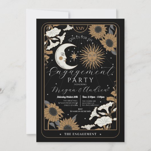 Invitation Partie d'engagement Sun Moon Aligner Couples Tarot (Devant)