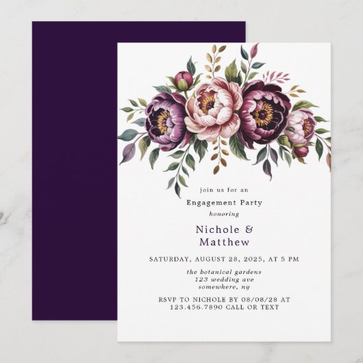 Invitation Partie d'engagement sur les couronnes blanches et (Devant / Derrière)