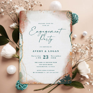 Invitation Partie d'engagement Turquoise et cuivre Ethereal A