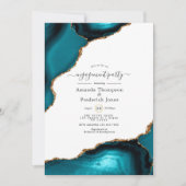 Invitation Partie d'engagement turquoise et Gold Agate (Devant)