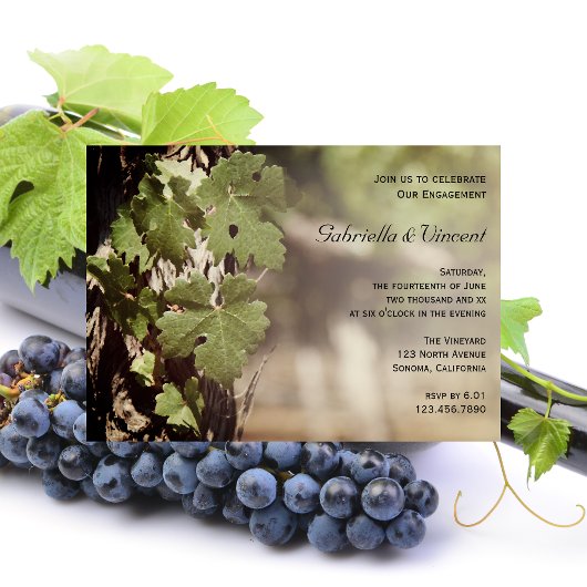 Invitation Partie d'engagement Vignoble Feuille de raisin nat