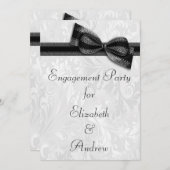 Invitation Partie d'engagement White Damask et Faux Bow (Devant / Derrière)