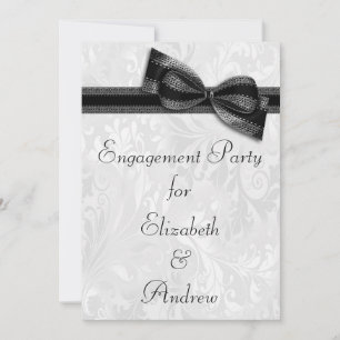 Invitation Partie d'engagement White Damask et Faux Bow