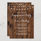 Invitation Partie d'engagement Wood Rustic Lights Douche Invi (Devant / Derrière)