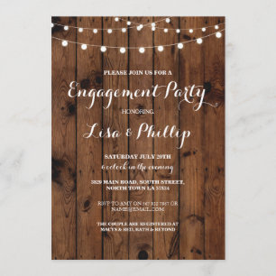 Invitation Partie d'engagement Wood Rustic Lights Douche Invi