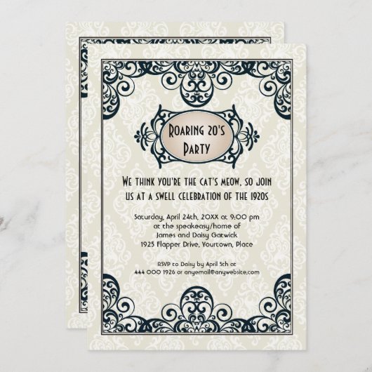 Invitation Partie des années 1920 d'art déco (Devant / Derrière)