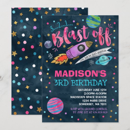 Invitation Partie d'espace extra-atmosphérique d'invitation (Devant / Derrière)