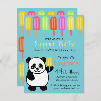 Invitation Partie d'été d'ours panda avec des Popsicles