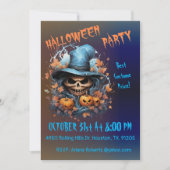 Invitation Partie d'Halloween crâne éffrayante (Devant)