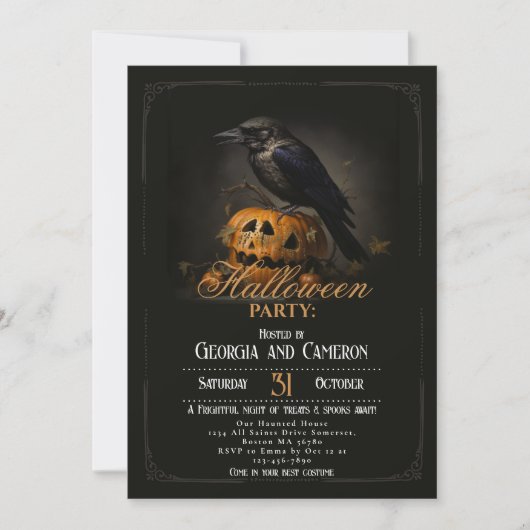 Invitation Partie d'Halloween gothique du corbeau et du Citro (Devant)