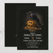 Invitation Partie d'Halloween gothique du corbeau et du Citro (Devant / Derrière)