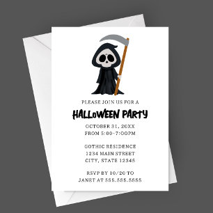 Invitation Partie d'Halloween minimaliste moderne Grim Reaper