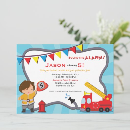 Invitation Partie d'invitation de pompier/invitation de (Debout devant)