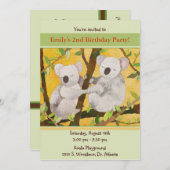 Invitation Partie douce d'anniversaire de enfant de koala (Devant / Derrière)