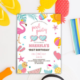 Invitation Partie du pool Fête d'anniversaire à thème d'été