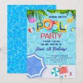 Invitation Partie du pool | Nage Anniversaire (Devant / Derrière)
