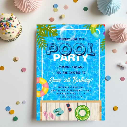 Invitation Partie du pool | Nage Anniversaire