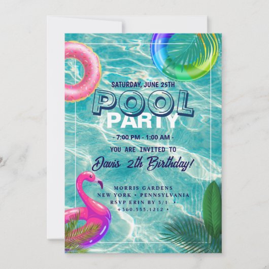 Invitation Partie du pool | Nage Anniversaire (Devant)