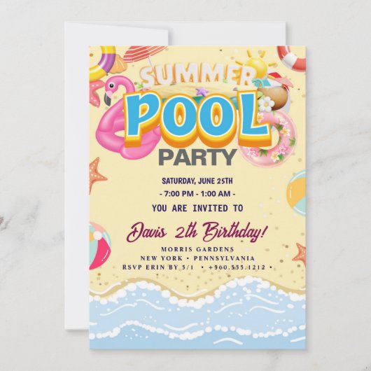 Invitation Partie du pool | Nage Anniversaire (Devant)
