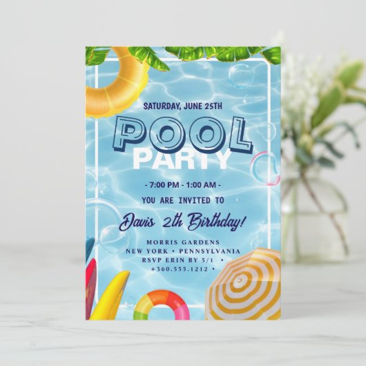 Invitation Partie du pool | Nage Anniversaire (Debout devant)