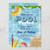 Invitation Partie du pool | Nage Anniversaire (Devant / Derrière)