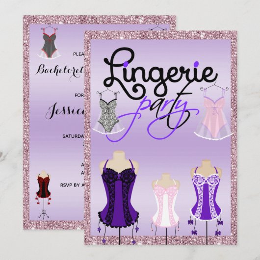 Invitation Partie élégante de lingerie de Bachelorette (Devant / Derrière)