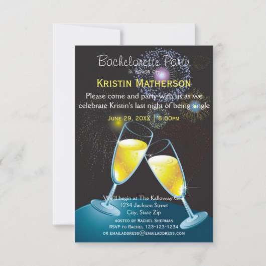 Invitation Partie en verre Fireworks-3x5 Bachelorette de (Devant)