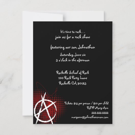 Invitation Partie faite sur commande Invitaitons d'anarchie (Dos)