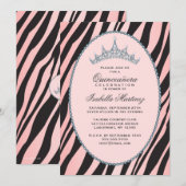 Invitation Partie fascinante de princesse Tiara Zebra Pink (Devant / Derrière)